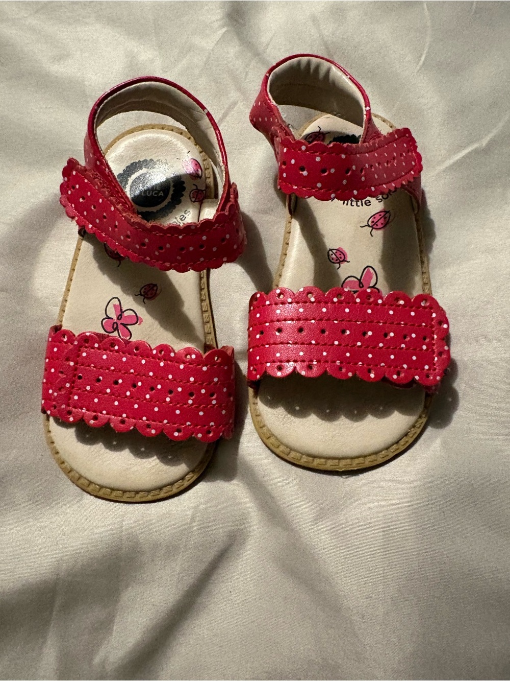 Livie & Luca Red Scalloped Polka Dot Sandals